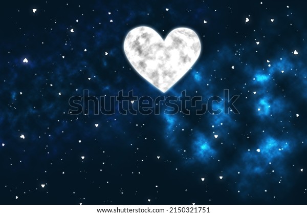 Mystical night sky. Moon and stars
in the shape of a heart. Collage blank, valentine's day
card.