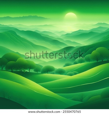 Similar – Image, Stock Photo Mystical sunrise in misty oak forest