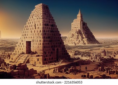 Mythical Babylon City With Tower And Castle Made Of Sand