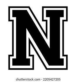 N Letter College Sports Jersey Font On White Background. Isolated Illustration.