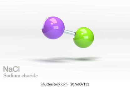 NaCl Sodium Chloride. Molecule With Sodium And Chlorine Atoms. 3d Rendering