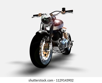 Naked Chrome Motorcycle On A Neutral Background, 3D Rendering