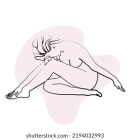 Naked Girl Laying Down Line Art