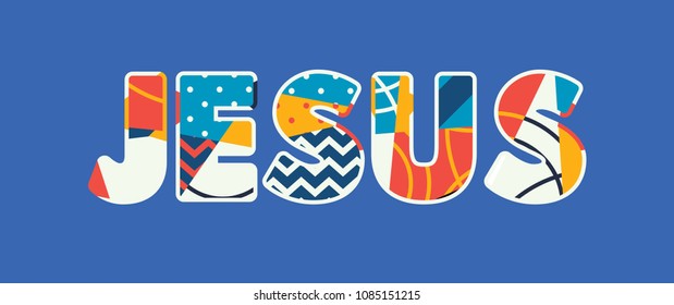 The name JESUS concept written in colorful abstract typography.