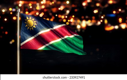 Namibia National Flag City Light Night Bokeh Background 3D