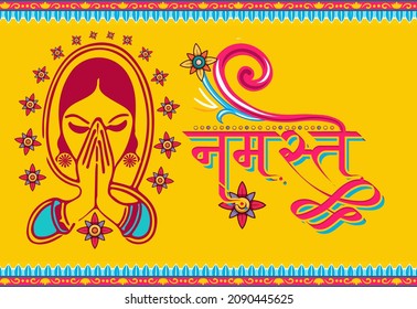 Namste Hindi Calligraphy Logo English Traslaiton - Namaste or namaskar is used as a respectful form of greeting, acknowledging and welcoming