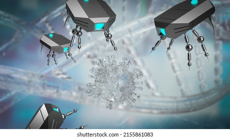 Nano Bot And Virus For Sci Or Technology Concept 3d Rendering