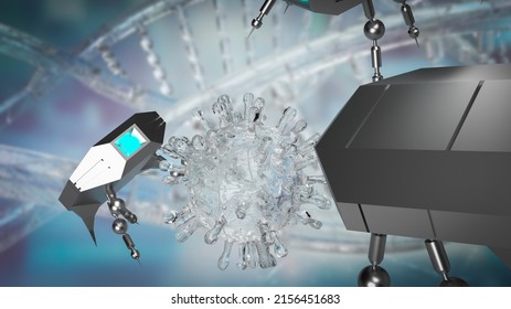 Nano Bot And Virus For Sci Or Technology Concept 3d Rendering