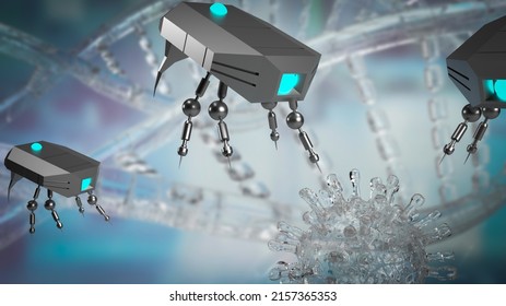 Nano Bot And Virus For Sci Or Technology Concept 3d Rendering