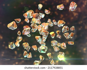 Nanodiamonds, Or Diamond Nanoparticles, 3D Illustration. Diamonds With A Size Below 1 Micrometre. Nanoparticles With High Potential For Medicine, Electronics And Other Industries