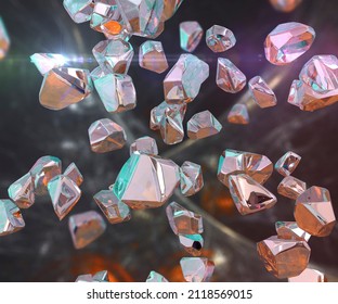 Nanodiamonds, Or Diamond Nanoparticles, 3D Illustration. Diamonds With A Size Below 1 Micrometre. Nanoparticles With High Potential For Medicine, Electronics And Other Industries