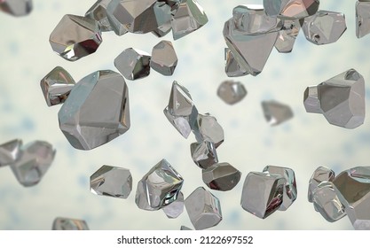 Nanodiamonds, Or Diamond Nanoparticles, 3D Illustration. Diamonds With A Size Below 1 Micrometre. Nanoparticles With High Potential For Medicine, Electronics And Other Industries