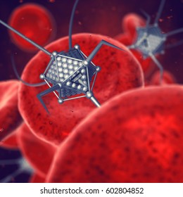 Nanomachines Repairing Red Blood Cells , Nanotechnology In Medicine , 3d Illustration