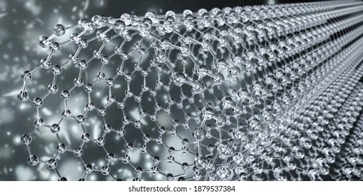 Nanomaterial, Graphene, Abstract Background In The Form Of Nanotubes 3D Rendering