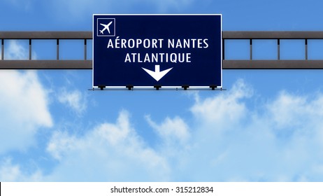 Nantes Atlantique France Airport Highway Road Sign 3D Illustration