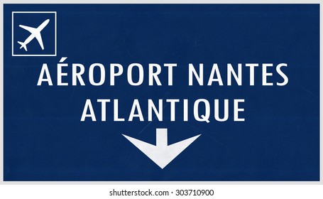 Nantes France Airport Highway Sign 2D Illustration