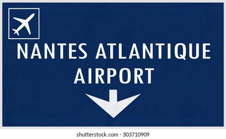 Nantes France Airport Highway Sign 2D Illustration