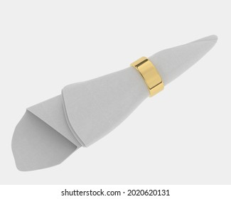 Napkin With Gold Ring Isolated On Background. 3d Rendering - Illustration