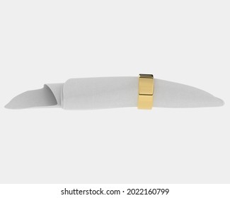 Napkin With Gold Ring Isolated On Background. 3d Rendering - Illustration