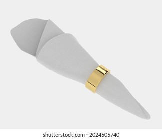 Napkin With Gold Ring Isolated On Background. 3d Rendering - Illustration