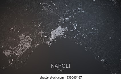 Naples Map, Satellite View, Section 3d, Campania, Italy