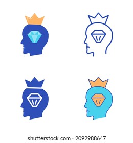 Narcissistic Personality Disorder Icon Set In Flat And Line Style. Mental Disorder Symbol.