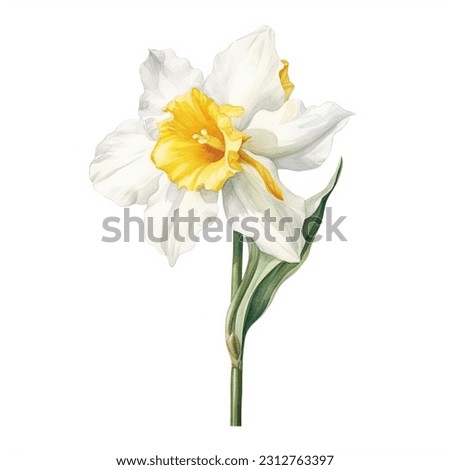 Narcissus Flower isolated watercolor illustration painting botanical art transparent white background greeting card stationary wedding bridal home decor