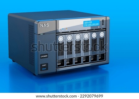 NAS with 6 disks on blue backdrop, 3D rendering Zdjęcia stock © 