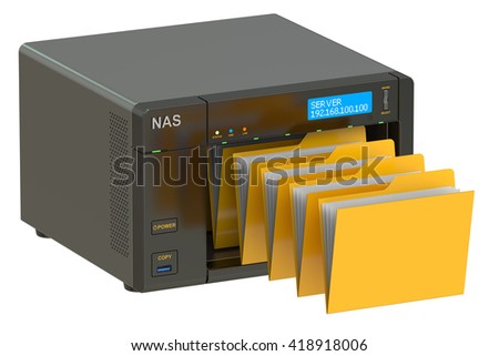NAS, concept of data storage. 3D rendering isolated on white background