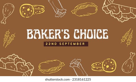 National bakers day 22nd September. Bakery items illustration with brown background and white text. - Powered by Shutterstock