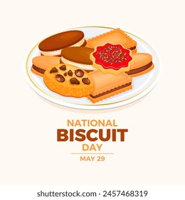 National Biscuit Day poster illustration. Cookies on a plate icon. Shortbread cookie drawing. Template for background, banner, card. May 29 every year. Important day - Powered by Shutterstock