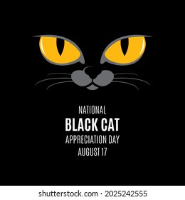 National Black Cat Appreciation Day illustration. Yellow cat eyes on a black background icon. Face of a black domestic cat icon. Black Cat Appreciation Day Poster, August 17. Important day - Powered by Shutterstock