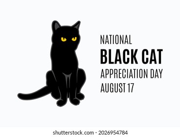 National Black Cat Appreciation Day illustration. Black silhouette of a domestic cat with yellow eyes icon. Black Cat Appreciation Day Poster, August 17. Important day - Powered by Shutterstock