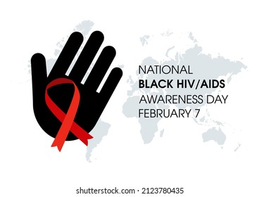 National Black HIV AIDS Awareness Day Illustration. Red HIV Awareness Ribbon With Human Hand Icon. February 7. Important Day