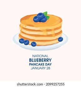 National Blueberry Pancake Day illustration. Pancakes with blueberries and syrup icon. Pile of pancakes on a plate illustration. Blueberry Pancake Day Poster, January 28. Important day - Powered by Shutterstock