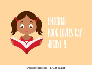 National Book Lovers Day illustration. Cute little girl reader icon. African american girl reading a book icon. Sweet baby girl with book cartoon character. Book Lovers Day Poster, August 9 - Powered by Shutterstock