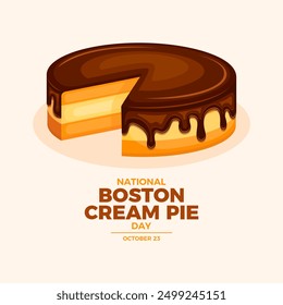 National Boston Cream Pie Day poster illustration. Vanilla sponge cake with chocolate icing drawing. Template for background, banner, card. October 23 each year - Powered by Shutterstock