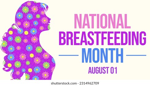 National Breastfeeding Month background with woman filled with flowers and colorful typography on the side - Powered by Shutterstock