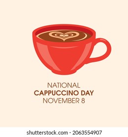 National Cappuccino Day illustration. Red cup of cappuccino with heart shape icon. Cappuccino Day Poster, November 8. Important day - Powered by Shutterstock