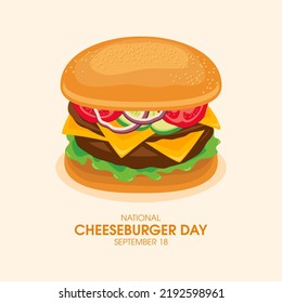 National Cheeseburger Day illustration. Delicious fresh meat hamburger with a slice of cheese and vegetables icon. Big burger drawing. September 18. Important day - Powered by Shutterstock