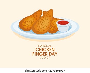 National Chicken Finger Day Illustration. Fried Chicken Fingers With Red Sauce Icon. Chicken Strips On A Plate Drawing. July 27. Important Day