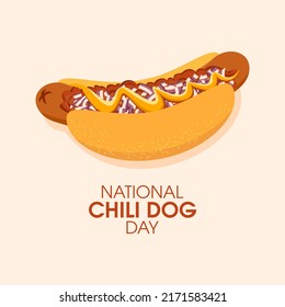 National Chili Dog Day illustration. Hot dog with meat chili sauce, onion and mustard icon. American classic grilled hot dog on a bun drawing. Last Thursday in July. Important day - Powered by Shutterstock