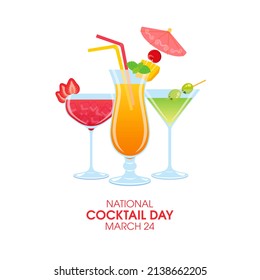 National Cocktail Day illustration. Drinking glasses with alcoholic drinks icon isolated on a white background. Martini, strawberry daiquiri and tropical drink icon. Cocktail Day Poster, March 24 - Powered by Shutterstock