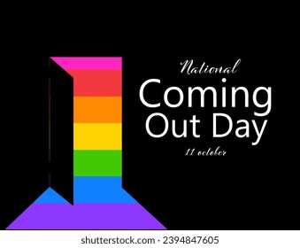 National Coming Out Day, 11 October. Open door showing light in pride flag colors, illustration - Powered by Shutterstock