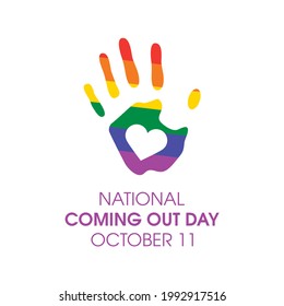 National Coming Out Day illustration. Handprint with the colors of the rainbow flag icon. Hand with heart shape. LGBT design element. October 11, important day - Powered by Shutterstock