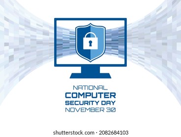 National Computer Security Day Illustration. Protected Computer With Shield And Lock Icon. Computer Security Day Poster, November 30. Important Day