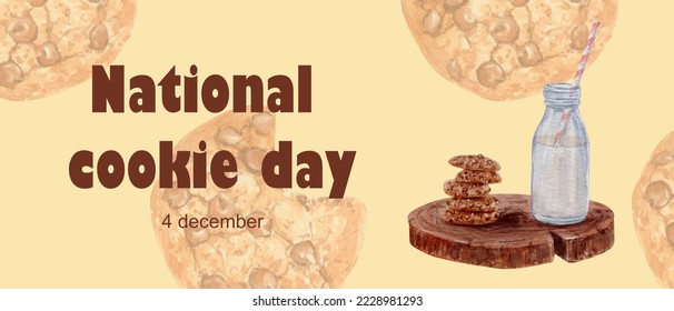 National Cookie Day illustration. Chocolate Cookies watercolor  illustration. Biscuit illustration. Cookie Day Poster, December 4. American food holiday. Background with Cookies - Powered by Shutterstock