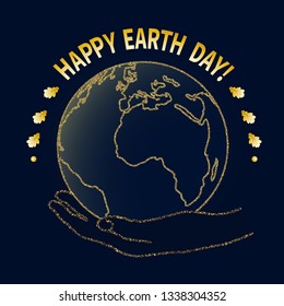 National Day of protection of the Earth, environment. Day of the ecologist. Symbolic image of a hand holding the globe in the palm of your hand. Oak leaves of golden color in a circle. - Powered by Shutterstock