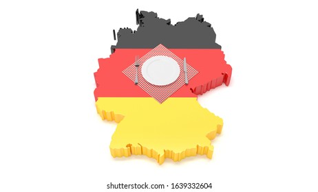 National Dishes Of Germany. Delicious Recipes From Europe. Flag On A Plate With Food From Germany. 3D Illustration.