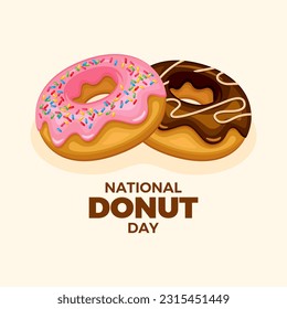 National Donut Day illustration. Donut with pink and chocolate frosting icon. Doughnut with pink and chocolate icing illustration. The first Friday of June every year - Powered by Shutterstock